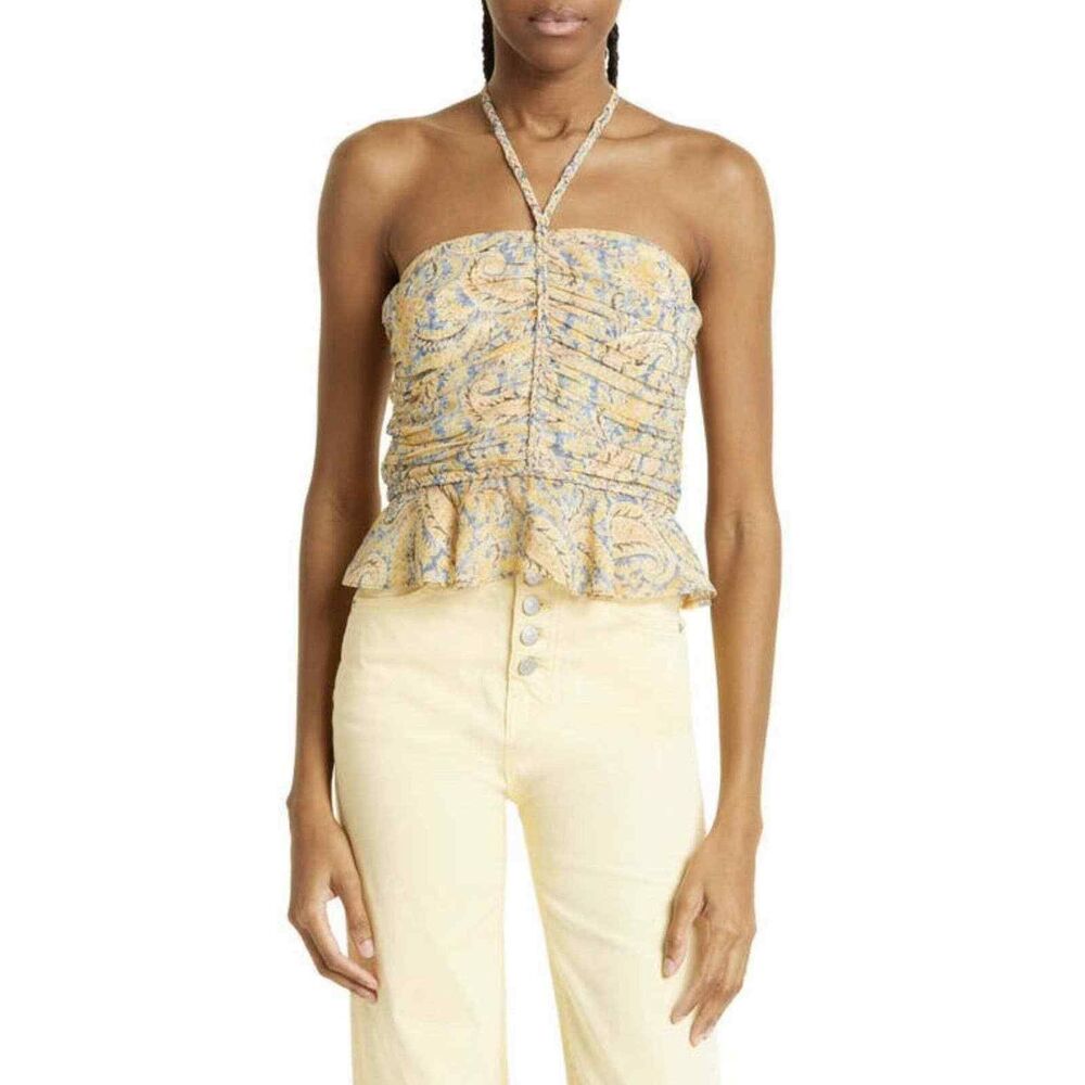 Veronica Beard Arienne Silk Halter Top Size 12 Yellow Blue Paisley Blouse